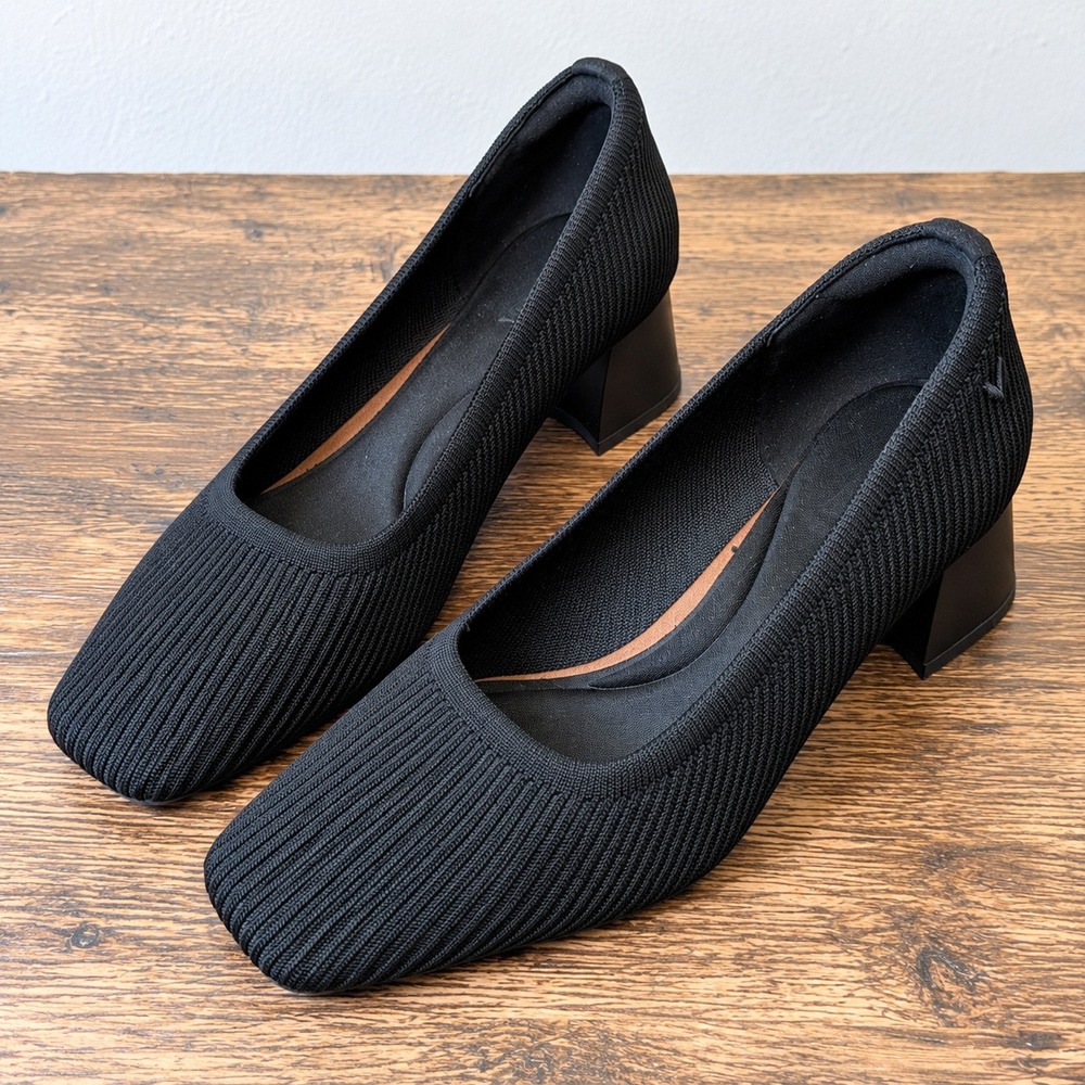 VIVAIA Melody Pro Black Knit Square Toe Block Heel Pumps 6/36 Sustainable Office